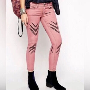 Free People Chevron Jeans Salmon Pink and Black Size 28